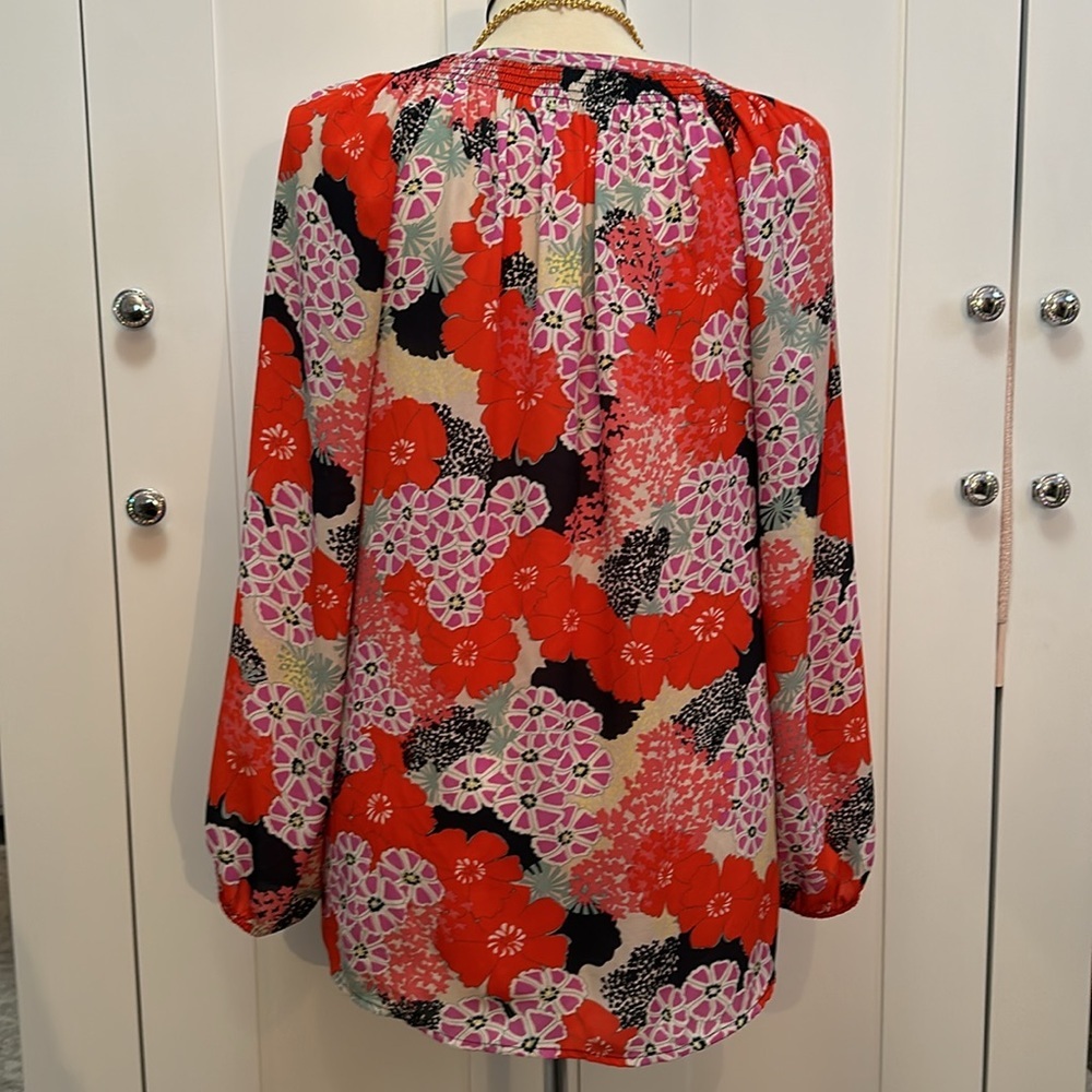 Chiffon Floral Print Long Sleeves V Neck Top Size SM - Picture 2 of 8